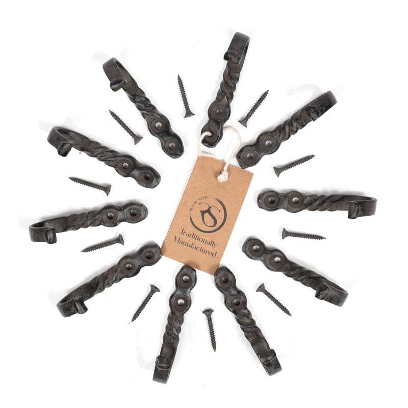 Rustic State Astor Wall Mount Cast Iron Hooks Coat Towel Bag Hat Hanger Multiuse Entryway Railroad Spike Rack Black Set of 10 - Image 2